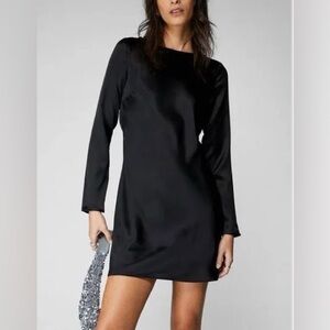Nasty Gal Satin Cowl Back Mini Long Sleeve Dress